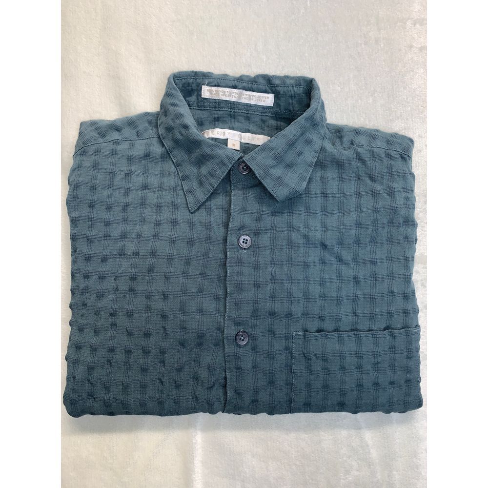 Perry Ellis Shirt Mens M Green Textured Rayon Blend‎ Short Sleeve Front Pocket